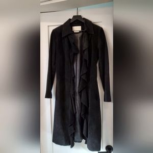 Black Suede ruffle collar long coat size 8
